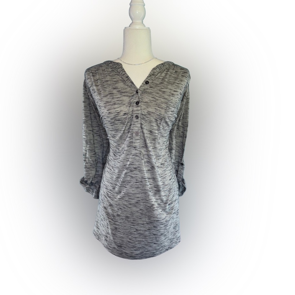 Avenue Gray Space-Dye Henley Tunic with Button Sleeves Size 26/28